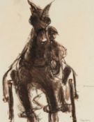 ‡ TOM NASH mixed media on paper - horse & cart rider, entitled verso 'Etude, Cabourg', signed, 23