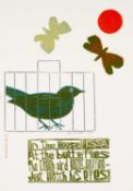 ‡ PAUL PETER PIECH limited edition (16/25) woodcut print - quote from Japanese poet Kobayashi Issa