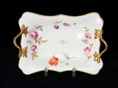 SWANSEA PORCELAIN TWIG-HANDLE DISH circa 1815-17, gilt naturalistic handles, decorated with