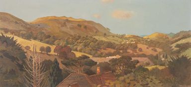 ‡ ARTHUR HENRY MILES rare oil on board - landscape at Gwaelod-y-Garth near Cardiff, with rolling