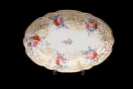 NANTGARW PORCELAIN OVAL DISH circa 1818-20, of lobed form, gilt dentil rim around elaborate gilt