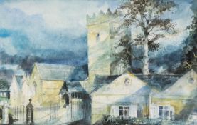 ‡ WILLIAM SELWYN watercolour - Parish Church of Llanbeblig, Caernarfon, signed, 21 x 33.5cms