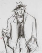 ‡ MIKE JONES graphite on paper - entitled verso 'Ffermwr a Ffon/Farmer with Stick', signed, 25 x