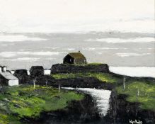 ‡ WYN HUGHES oil on board - St. Cwyfan's Church, Llangadwaladr, Ynys Môn (Anglesey), signed, 26 x