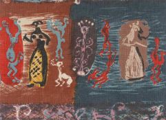 ‡ JOHN PIPER screen print on cotton - entitled verso 'Figures from a Cretan Seal, 1954', 32 x