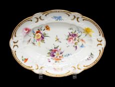 SWANSEA OVAL DESSERT DISH, 1815-17, moulded C-scroll border, painted with sprays of summer flowers