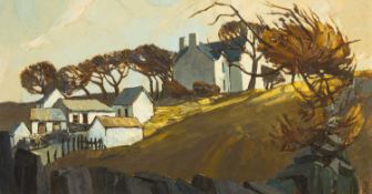 ‡ AUDREY HIND oil on board - farmstead on hillside, signed, 39 x 75cms Provenance: private