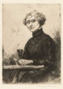 ‡ AUGUSTUS JOHN RA etching - entitled verso, 'The Glass of Wine' on Martin Tinney Gallery label,