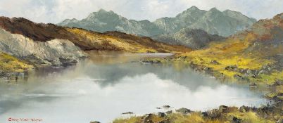 ‡ CHARLES WYATT WARREN oil on board - Llyn Mymbyr and Cefn-yr-Wyddfa (Snowdon Horseshoe), signed, 24