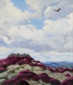 ‡ PETER WINSTANLEY oil on board - entitled verso 'Mynydd Bodafon Skyscape', signed with initials,