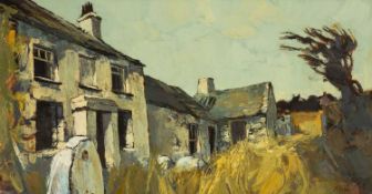 ‡ AUDREY HIND oil on board - entitled verso 'Ruin, Rhosybol', signed, 39 x 74cms Provenance: private