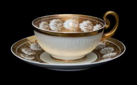 SWANSEA PORCELAIN BREAKFAST CUP & SAUCER circa 1815-1817, Paris flute moulded, gilded with repeat