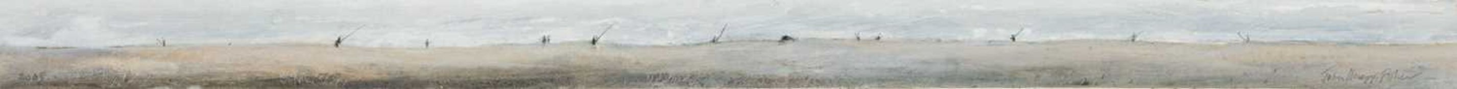 ‡ JOHN KNAPP-FISHER mixed media - entitled verso 'Beach Fisherman' on label with artists address,