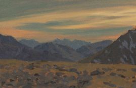 ‡ DAVID WOODFORD acrylic on card - Eryri (Snowdonia) landscape, signed, 14 x 21cms Provenance:
