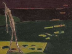 ‡ ROSEMARY BURTON oil on panel - abstract with standing figure, signed and dated verso '97/98, 19