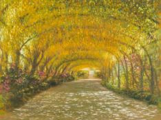 ‡ STEVEN JONES oil on board - laburnum arch, Bodnant Gardens, Conwy, signed, 38 x 50cms