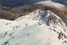 ‡ ROB PIERCY watercolour - Eryri (Snowdonia) landscape in winter, signed, 35 x 53cms Provenance: