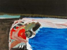 ‡ TOM NASH oil on card - semi-abstract coastal scene, signed, 35 x 47cms Provenance: private