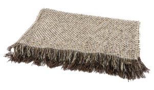 MELIN TREGWYNT 'BASKET' WEAVE THROW, cream & brown with pale blue accents, blanket stitched and