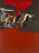 ‡ TOM NASH oil on card - red abstract, signed, 47 x 35cms Provenance: private collection