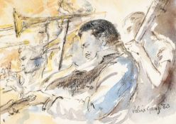 ‡ VALERIE GANZ charcoal and watercolour - entitled verso 'Claude Williams, U.S.A. Visits Wales' on