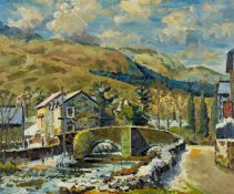 ‡ KEITH GARDNER oil on board - entitled, 'Y Bont Dros Afon Colwyn, Beddgelert', signed, 50 x 60cms