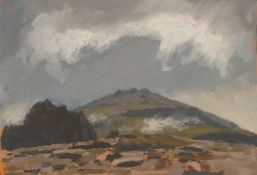 ‡ DAVID WOODFORD oil on board - entitled verso 'The Glyders', Castle of the winds (Castell y