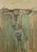 ‡ THOMAS RATHMELL oil on board - entitled verso, 'Man at the Surface', painting is accompanied