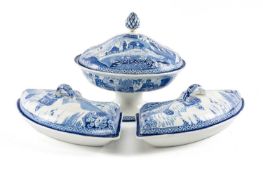 SWANSEA CAMBRIAN POTTERY 'MONOPTEROS' blue and white transfer pattern centre supper-tureen