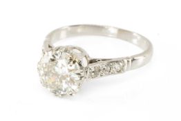 18CT SOLITAIRE DIAMOND RING, principal brilliant cut diamond approx. 1.7-1.8cts, set to triple