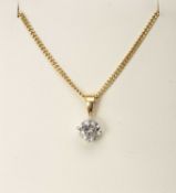 18CT GOLD SOLITAIRE DIAMOND PENDANT ON CHAIN, diamond approx. 0.75ct, in Shipton & Co. case, gross