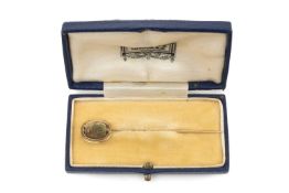 ANCIENT EGYPTIAN FAIENCE SCARAB STICKPIN, scarab with engraved cartouche to rear, mounted in