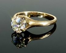 DIAMOND SOLITAIRE RING, old cut round diamond approx. 1ct, claw mounted and set in 14ct gold, size