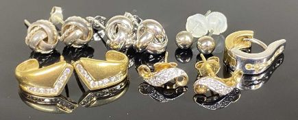 PAIR OF 9CT GOLD & WHITE STONE EARRINGS, a further pair of 9ct gold gem-set earrings, and a pair