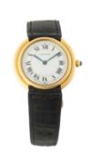 18K CARTIER 'VENDOME' WRISTWATCH, c. 1980, ref. 78090, 17j manual wind movement, white dial with