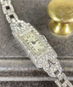 DECORATIVE HOREX SILVER & PASTE SET LADY'S COCKTAIL WATCH, import marks for London 1936, 16cms (