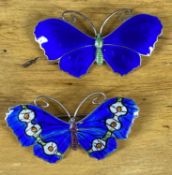 TWO JOHN ATKINS & SONS ENAMELLED STERLING SILVER BUTTERFLY BROOCHES, both numbered 2369, finished in