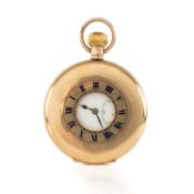 9CT GOLD SWISS HALF HUNTER POCKET WATCH, 15J keyless wind three quarter plate lever movement,