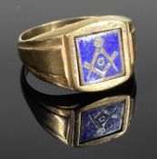 9CT GOLD & ENAMELLED MASONIC SWIVEL SIGNET RING, size Q, 5.1gms Provenance: private collection