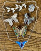 ASSORTED BUTTERFLY BROOCHES & PENDANT, including blue enamelled pendant in Sterling silver, 40mms,