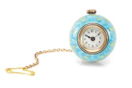 SWISS SILVER & GUILLOCHÉ ENAMEL BALL TIMEPIECE, decorated in royal blue with gilt stellar and