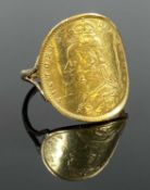 VICTORIAN HALF-SOVEREIGN RING, shaped coin on 18ct gold ring, size O, 4.9gms Provenance: private