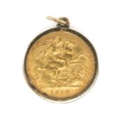 EDWARD VII HALF SOVEREIGN PENDANT, 1910, in 9ct gold plain frame with loop, gross wt. 5.02g