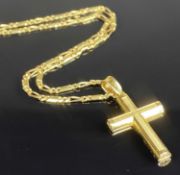 18CT GOLD FIGARO CHAIN & CROSS PENDANT NECKLACE, chain 61cms (l), pendant 30mms (l), 10.5g