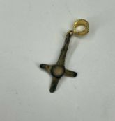 MUSÉON ART ANTIQUE BYZANTINE BRONZE CROSS PENDANT, with modern 21ct gold pendant mount, 40mms