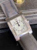 MONTBLANC LADIES' STAINLESS-STEEL QUARTZ WRISTWATCH, rectangular dial flanked by channel set