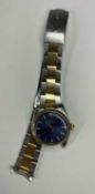 ROLEX OYSTER PERPETUAL BI-METAL WRISTWATCH, c. 1982, 30mms case, with blue dial, gilt batons, centre
