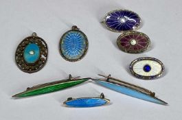 MARIUS HAMMER (Norway) BLUE ENAMELLED SILVER OVAL PENDANT, gilt details, 25 x 18mms, a pearlescent