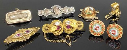 9CT GOLD ALMANDINE GARNET & SEED PEARL BAR BROOCH, hallmarked Chester 1916, 2.7g; also a Victorian