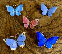 MARIUS HAMMER (Norway) BLUE ENAMELLED SILVER BUTTERFLY BROOCH, marked Sterling 830S and monogram,